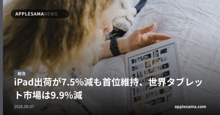 iPad出荷が7.5%減も首位維持、世界タブレット市場は9.9%減